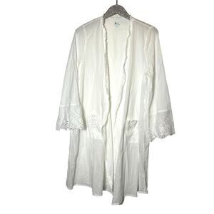 Ella Simone White Lightweight Cotton Ruffle Trim Open Cover Up